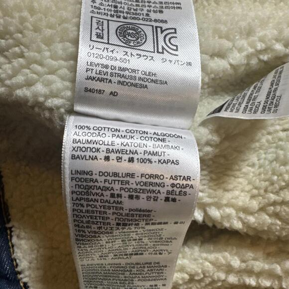 Levi’s Type III Sherpa Lined Trucker Jacket Woman’s Medium Blue Denim Snap Close - Picture 9 of 10